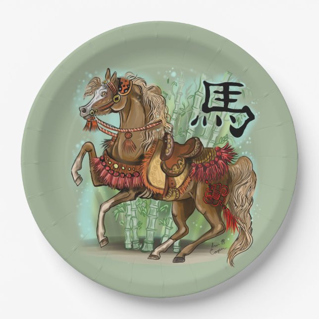Chinesisches Zodiaka-Jahr des Pferdes Pappteller (Vorderseite)