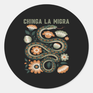 Chinga La Migra Immigration Floral Blume Schlange Runder Aufkleber