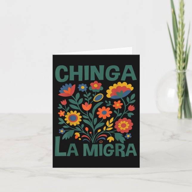 Chinga La Migra Retro Blume Karte (Vorderseite)
