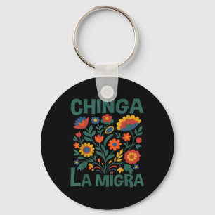Chinga La Migra Retro Blumen Schlüsselanhänger