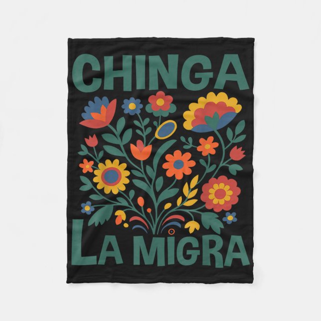 Chinga La Migra Retro Flowers  Fleecedecke (Vorderseite)