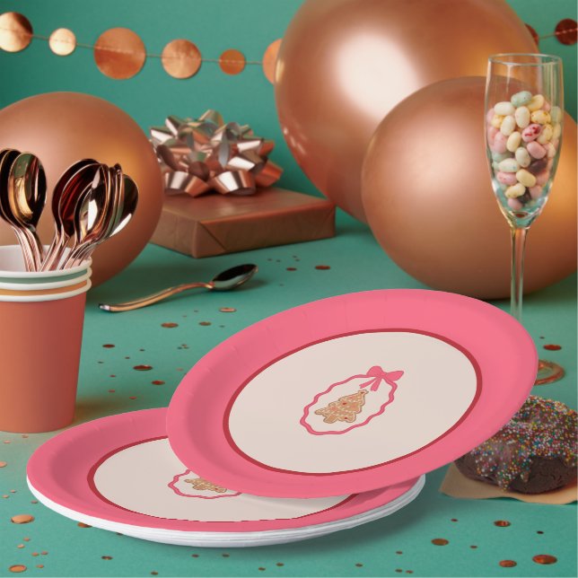 Chingerbread Christmas Tree Pink Christmas Plate  Pappteller (Multi)