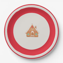 Chingerbread House Christmas Plate Red Pappteller