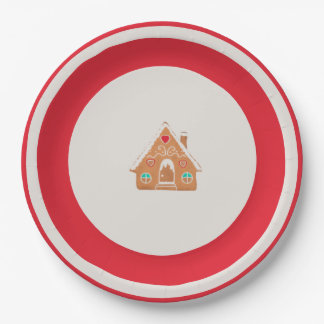 Chingerbread House Christmas Plate Red Pappteller