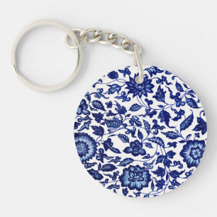 Chinois bleu marine foncé motif floral sur blanc