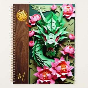 Chinois Nouvel An Dragon Vert Origami Monogramme L