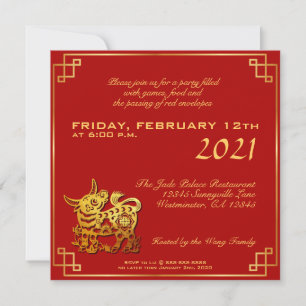 Chinois Red Knot Ox Année 2021 Party Sq Invitation