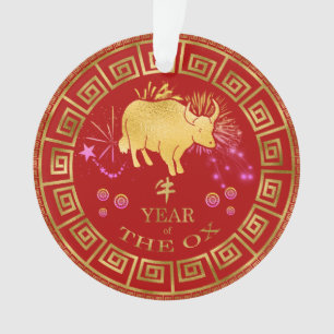 Chinois Zodiac Ox Rouge/Or ID542