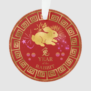 Chinois Zodiac Rabbit Rouge/Or ID542