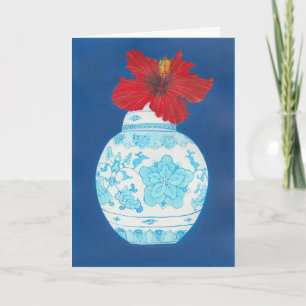 Chinoise Ingwerjar und rote Hibiskus Blume Karte