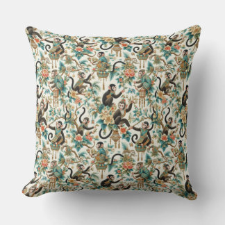 Chinoiserie-Affe mit Blumenmuster Kissen