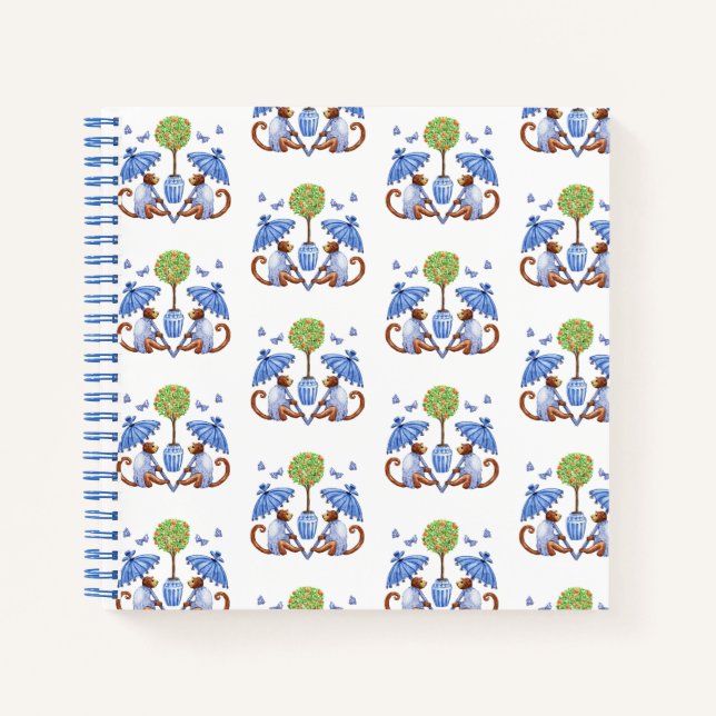 Chinoiserie Affen and Parasols Spiralfilm Notizbuch (Vorderseite)