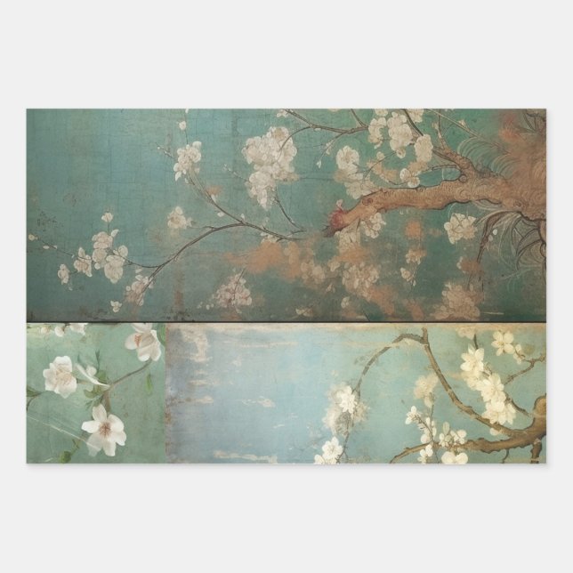 Chinoiserie Antike grüne und Apple Blüten 1 Geschenkpapier Set (Vorderseite)