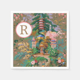 Chinoiserie Antique China Mongram Garden Tempel Serviette