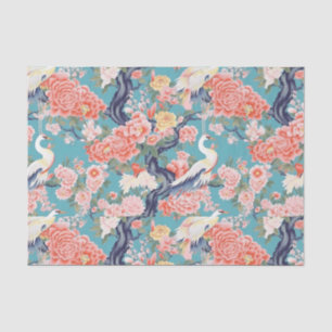 Chinoiserie Aquamarin Floral Egret Seidenpapier