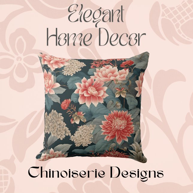 Chinoiserie Aquamarin Peach Florals Kissen (Von Creator hochgeladen)