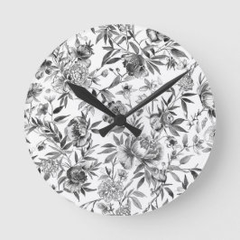 Chinoiserie-Aquarell-Blumen-Botanik-Malerei Runde Wanduhr