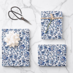 Chinoiserie Aquarelle Bleu Feuilles de papier