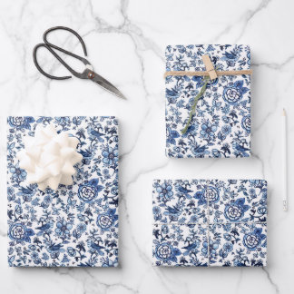 Chinoiserie Aquarelle Bleu Feuilles de papier