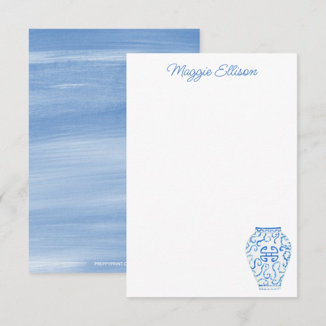 Chinoiserie Aquarelle Ginger Vase Note Cartes (Devant / Derrière)