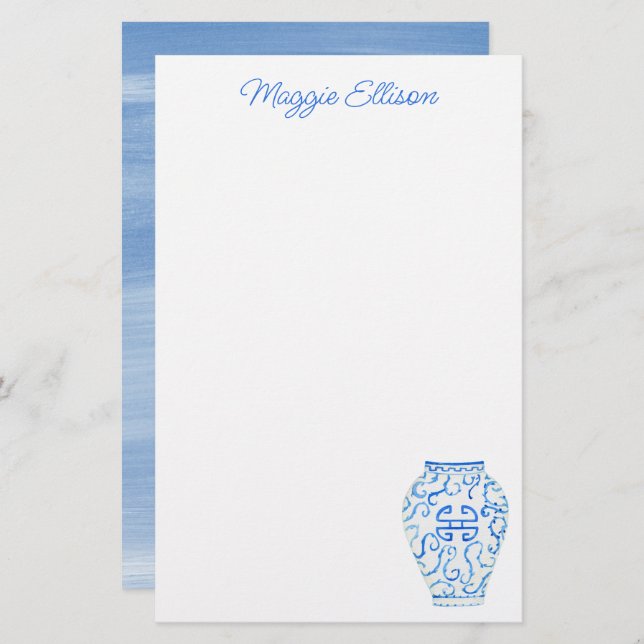 Chinoiserie Aquarelle Ginger Vase papeterie (Devant / Derrière)