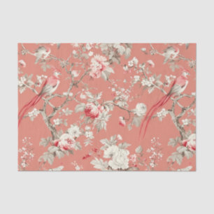 Chinoiserie Asian Bird Floral WhitePink Decoupage Seidenpapier