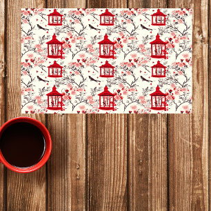 Chinoiserie Asian Floral Painting Red Decoupage Seidenpapier