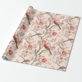 Chinoiserie Asian Red Birds Pink Blume Decoupage Geschenkpapier