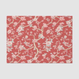 Chinoiserie Asian Red Pink Floral Decouver Seidenpapier