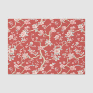 Chinoiserie Asian Red Pink Floral Decouver Seidenpapier