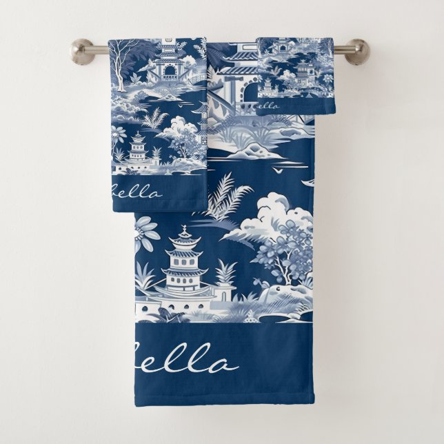Chinoiserie Asiatique Paysage Peinture Bleu Blanc (En situation)