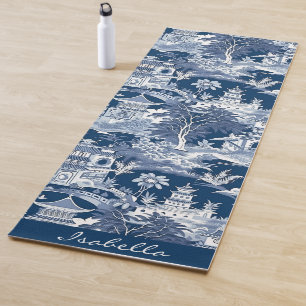 Chinoiserie Asiatische Landschaftsmalerei Blau Wei Yogamatte