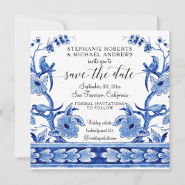 Chinoiserie asiatischer Einfluss Navy Blue White F Save The Date
