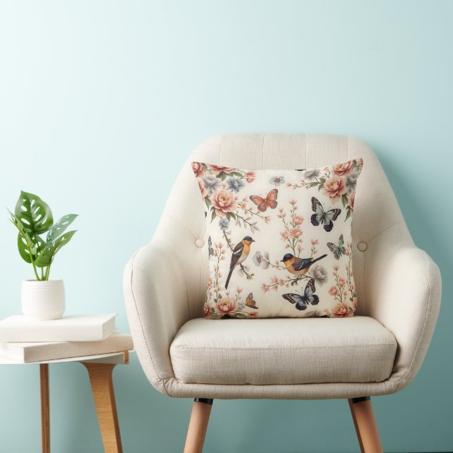 Chinoiserie Bird and Butterfly Harmonie Kissen (Stuhl )