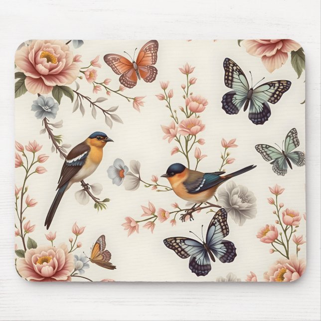 Chinoiserie Bird and Butterfly Harmonie Mousepad (Vorne)