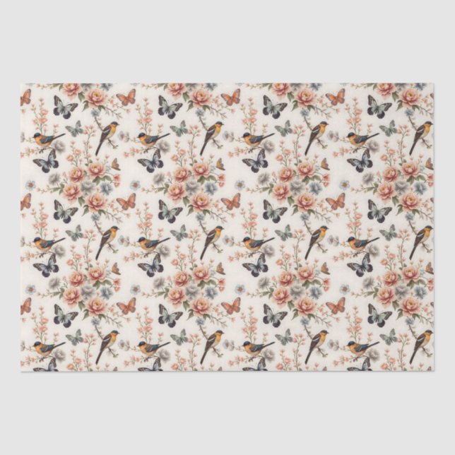 Chinoiserie Bird and Butterfly Harmonie Seidenpapier (Vorderseite)