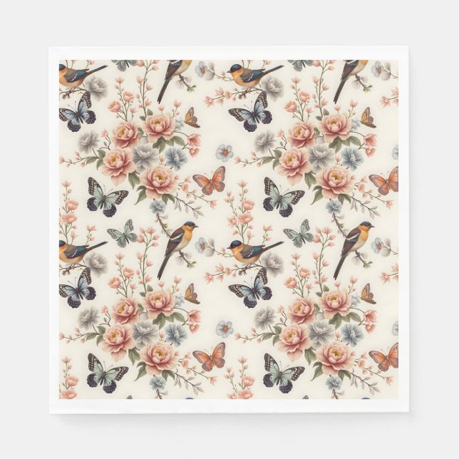 Chinoiserie Bird and Butterfly Harmonie Serviette (Vorderseite)