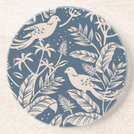 Chinoiserie Bird Floral Blauen Grau & Elfenbein Getränkeuntersetzer