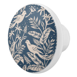 Chinoiserie Bird Floral Blue & Ivory Keramikknauf
