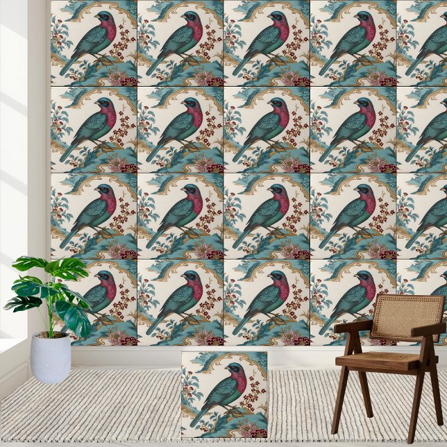 Chinoiserie Bird und Floral Tile Fliese (Chinoiserie Bird and Floral Tile)