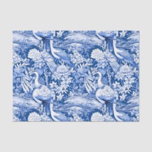 Chinoiserie Birds Blaues, weißes Gemälde Decoupage Seidenpapier