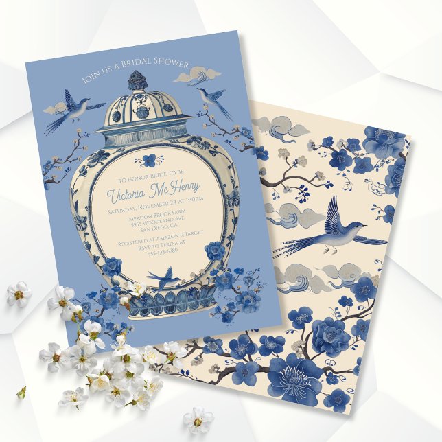 Chinoiserie Birds Floral Jar Brautparty Einladung (Von Creator hochgeladen)