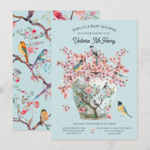 Chinoiserie Birds Kirsche Blüten Baby Dusche Vase Einladung