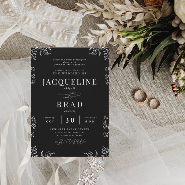 Chinoiserie Black Elegant Beide Eltern Hochzeit Einladung (Von Creator hochgeladen)