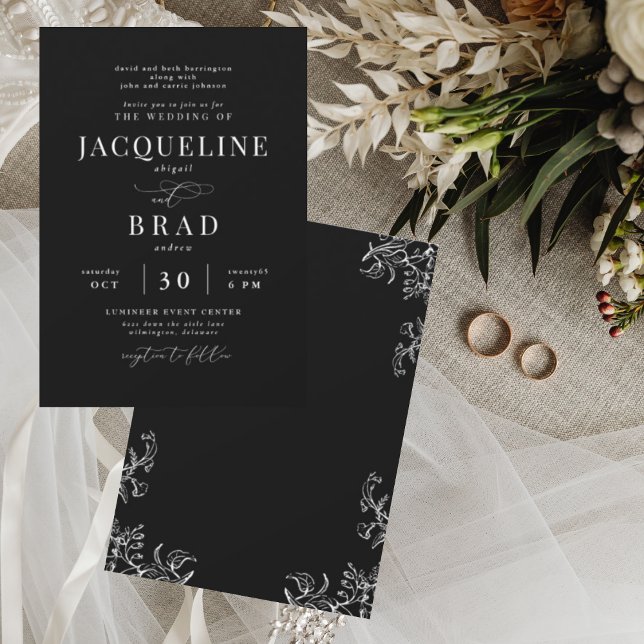 Chinoiserie Black Elegant Beide Eltern Hochzeit II Einladung (Von Creator hochgeladen)