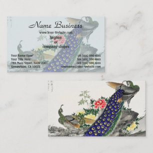 Chinoiserie Blau Pfau Rosa Päonie Botanische Kunst Visitenkarte