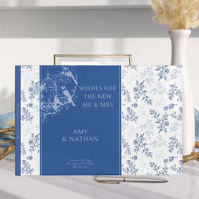 Chinoiserie Blau Romantische Verlobung Foto Hochze Gästebuch (Wedding Guest Book  from Chinoiserie Wedding Collection by Darling & May)