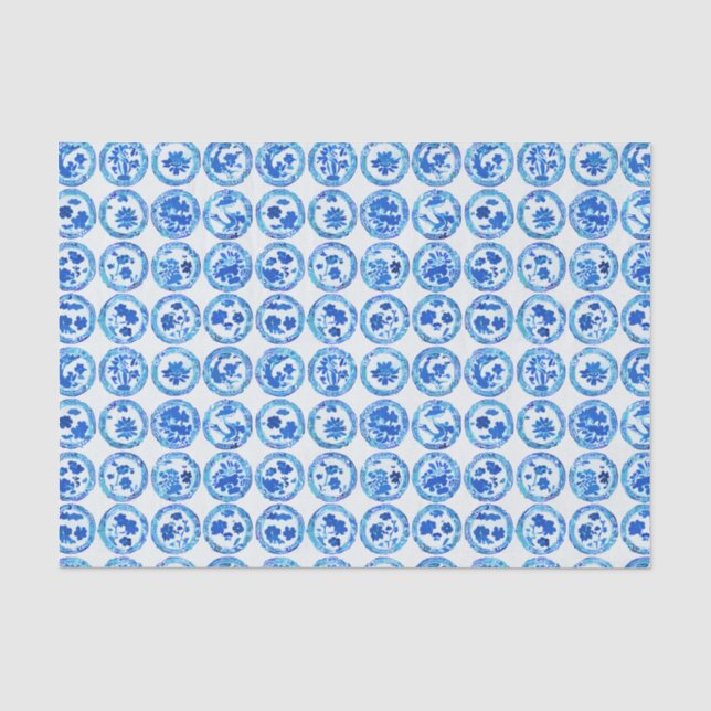 Chinoiserie Blau Teller Muster Seidenpapier (Vorderseite)