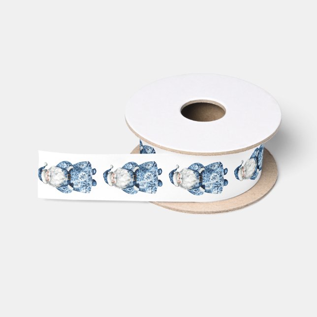 Chinoiserie Blau und der weiße Weihnachtsmann Satinband (Spule)