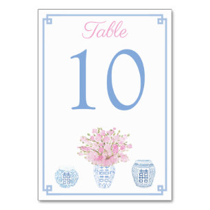 Chinoiserie Blau und Rosa Babyshower-Luncheon Tischnummer